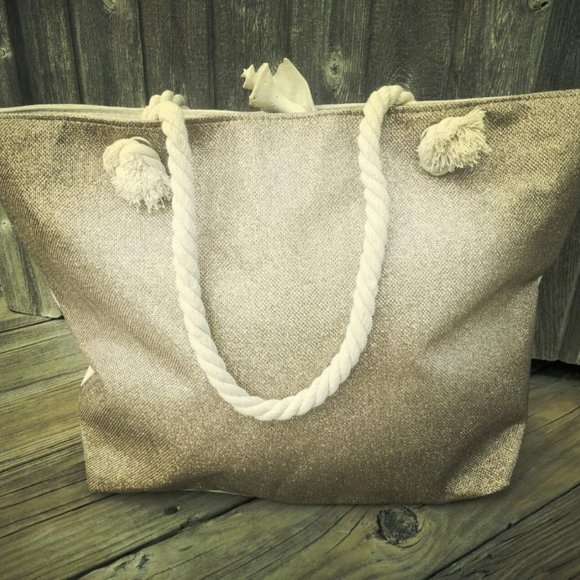 Silver Thread Burlap Canvas Tote Bag - Picture 2 of 4